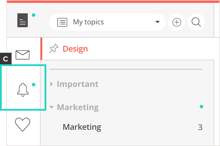 Screenshot: the bell icon in
  your sidebar